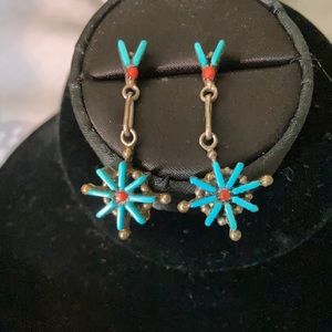 Turquoise and red coral earrings